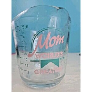 Vtg Anchor Hocking Glass Measuring Cup Worlds Greatest Mom 2 Cup Pink Teal USA